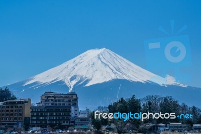 Mt. Fuji In Autumn At Kawaguchiko Lake Snow Landscape,mt. Fuji Is Famous Japan Mountain,tourist People Call Mt. Fuji As Fuji, Fujisan, Fujiyama, Fuji-san,japan Stock Photo