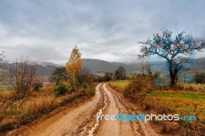 Muddy Ground After Rain In Mountains. Extreme Path Rural Dirt Ro… Stock Photo