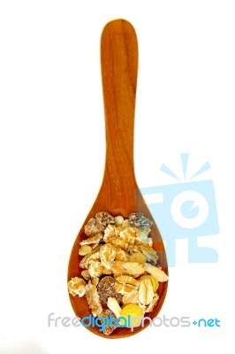 Muesli On Wooden Spoon Stock Photo