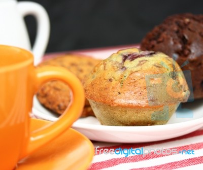 Muffin Cookies And Coffee Stock Photo