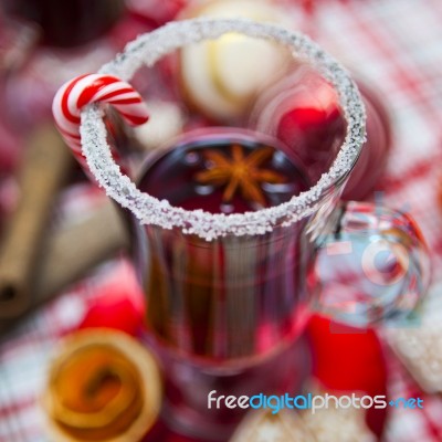 Mulled Wine With Spices And Gingerbread Cookies Stock Photo