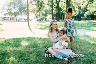 Multi-ethnic Family In The Park Stock Photo