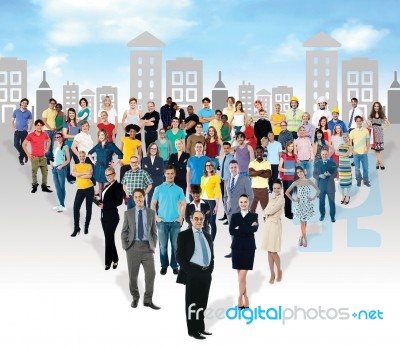 Multi-ethnic People In Mass Numbers Stock Photo