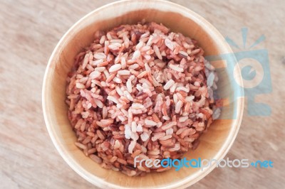 Multi Grains Berry Rice In Wooden Bowl Stock Photo