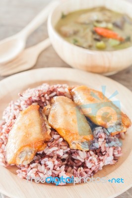 Multi Grains Berry Rice With Green Curry Stock Photo