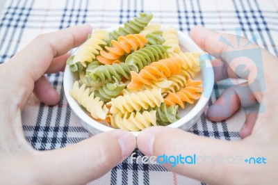 Multicolor Fusilli Prepare For Pasta Cuisine Stock Photo