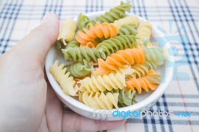 Multicolor Fusilli Prepare For Pasta Cuisine Stock Photo