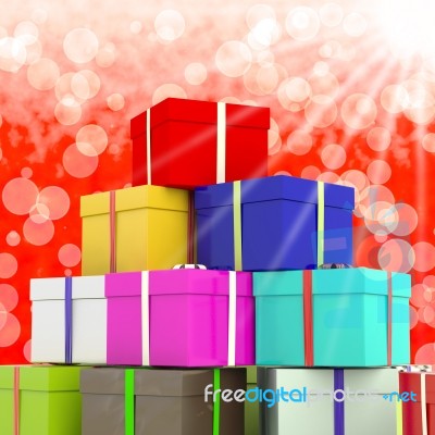 Multicolored Giftboxes Stacked Stock Image