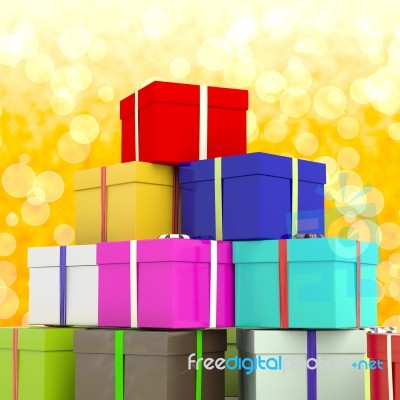 Multicolored Giftboxes Stacked Stock Image