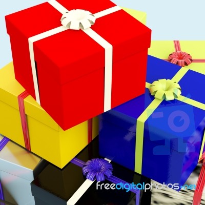 Multicolored Giftboxes Stacked Stock Image