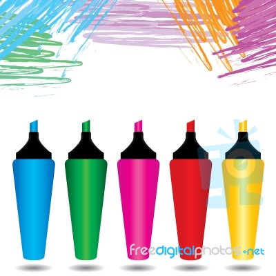 Multicolored Marker Pen Design Set On Colorful Background Stock Image