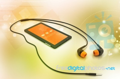 Multimedia Smart Phone With Earphones Stock Image