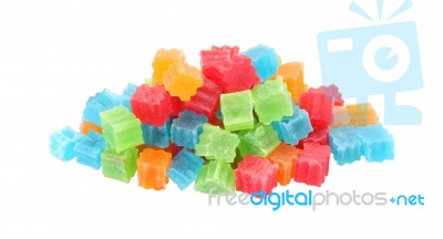 Multiple Color Crispy Jelly On White Background Stock Photo