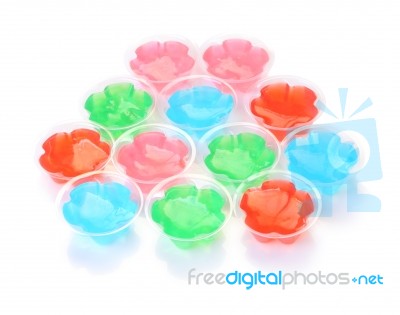 Multiple Color Jelly Cup On White Floor Stock Photo