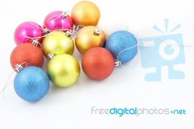 Multiple Level Group Christmas Ball On White Background Stock Photo