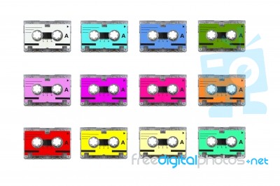 Multiple Mini Audio Cassette Tape Stock Photo