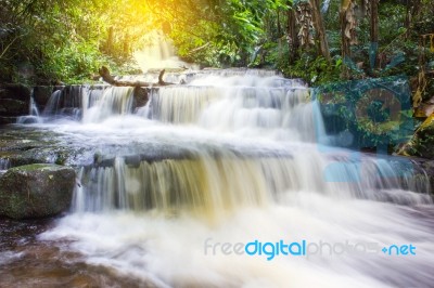 Mun Dang Waterfall In Deep Forest Fresh Green Rain Season In Tha… Stock Photo