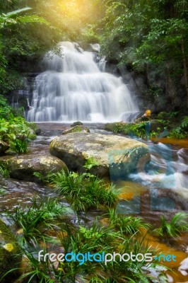 Mun Dang Waterfall In Deep Forest Fresh Green Rain Season In Tha… Stock Photo