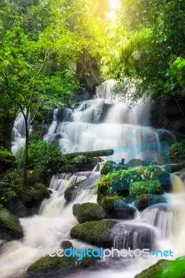 Mun Dang Waterfall In Deep Forest Fresh Green Rain Season In Tha… Stock Photo