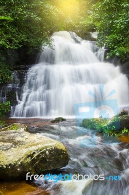 Mun Dang Waterfall In Deep Forest Fresh Green Rain Season In Tha… Stock Photo