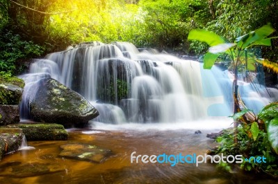 Mun Dang Waterfall In Deep Forest Fresh Green Rain Season In Tha… Stock Photo