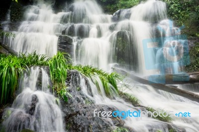 Mun Dang Waterfall In Deep Forest Fresh Green Rain Season In Tha… Stock Photo