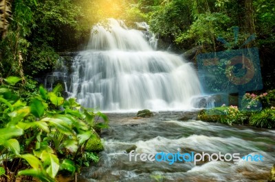 Mun Dang Waterfall In Deep Forest Fresh Green Rain Season In Tha… Stock Photo