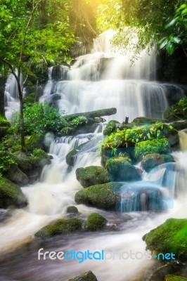 Mun Dang Waterfall In Deep Forest Fresh Green Rain Season In Tha… Stock Photo