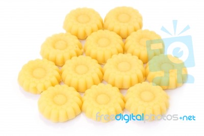 Mung Bean Pudding Flower Mold Series On White Floor Stock Photo