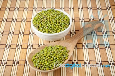 Mung Beans In Wooden Spoon Stock Photo