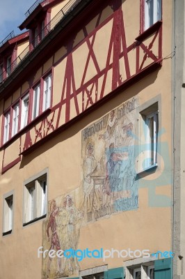 Mural On A Colourful House In Rothenburg Stock Photo