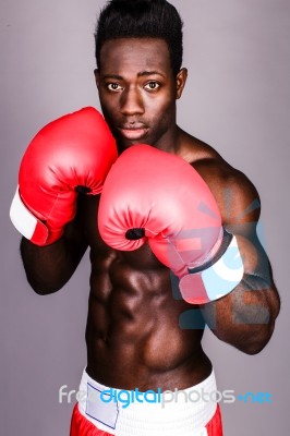 Muscular Male Boxer With Serious Look On Face Stock Photo