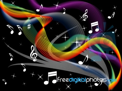 Music Background Means Melody Instrument And Colorful Waves
 Stock Image