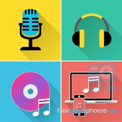 Music Icons Represents Symbol Melody And Track Stock Image