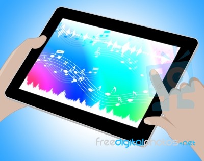 Music Indicates Online Soundtracks Tablet 3d Illustration Stock Image