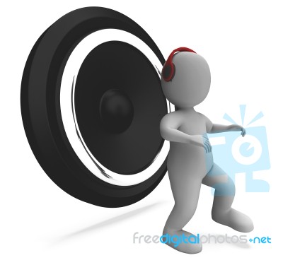 Music Listening Character Shows Headphones Speaker And Songs Stock Image