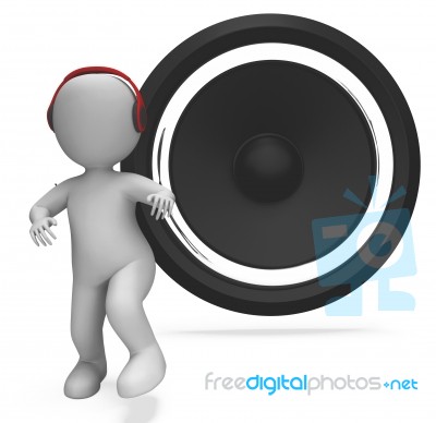 Music Listening Character Shows Headset Listen And Songs Stock Image