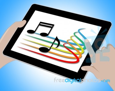 Music On Tablet Indicates Soundtracks 3d Illustration Stock Image