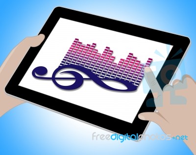 Music On Tablet Means Sound Tracks 3d Illustration Stock Image