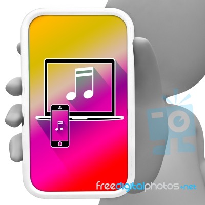 Music Online Means Mobile Phone Soundtracks 3d Rendering Stock Image