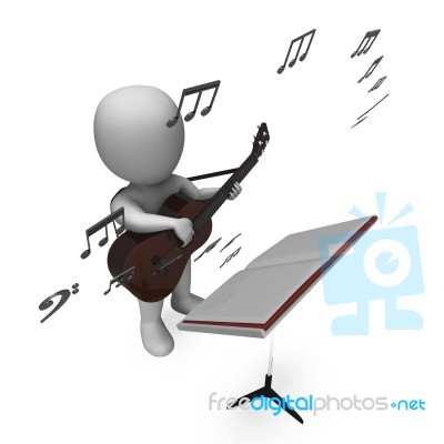 Musician Guitarist Character Shows Guitar Music And Performing Stock Image