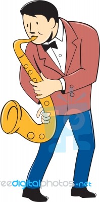 Musician Playing Saxophone Cartoon Stock Image