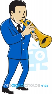 Musician Playing Trumpet Cartoon Stock Image