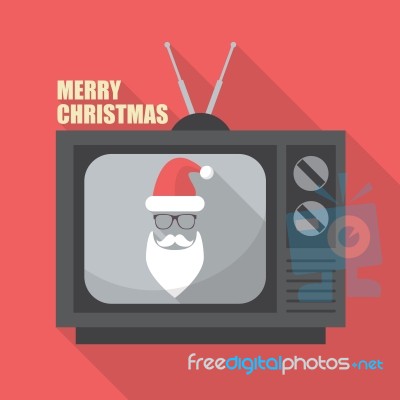 Mustache And Glasses Of Santa In Retro Television Stock Image