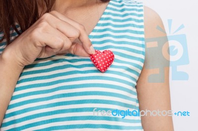 My Heart,women Showing Red Heart Symbol Showing Support Of Love Stock Photo