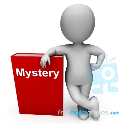 Mystery Book And Character Shows Fiction Genre Or Puzzle To Solv… Stock Image