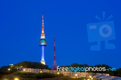 N Seoul Tower Located On Namsan Mountain In Central Seoul,south Korea Stock Photo