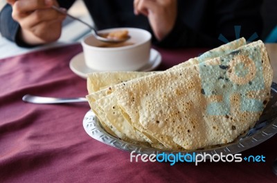 Naan Bread With Soup Stock Photo