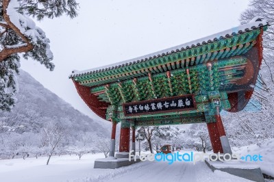 Naejangsan In Winter With Falling Snow Stock Photo