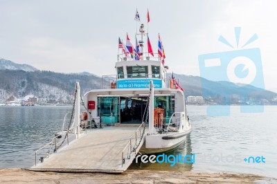 Nami Island - South Korea - January 19: Tourists Arrived In Nami Island By A Ferry On January 19, 2015 In Nami Island, South Korea Stock Photo